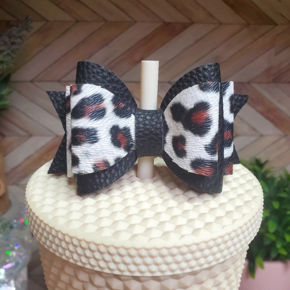 Leopard Print Bow Tumbler Topper Animal Accessories